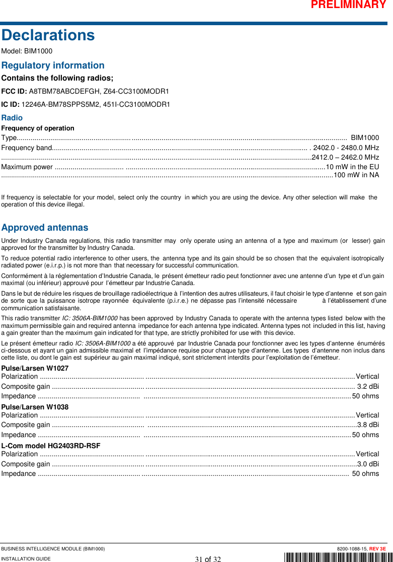 Page 31 of Tyco Safety Sensormatic BIM1000 Business Intelligence Module User Manual 