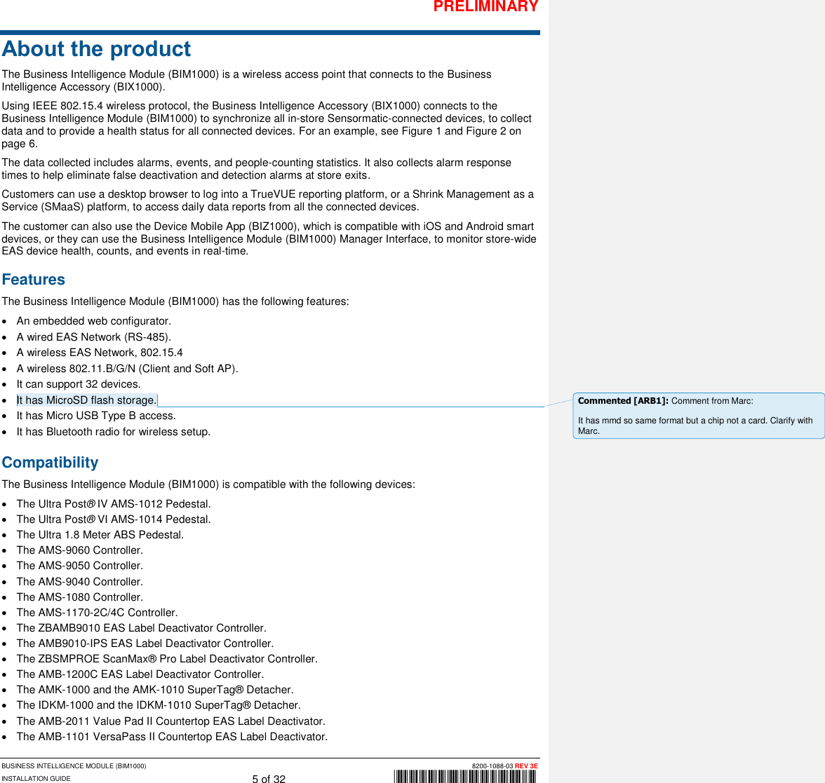 Page 5 of Tyco Safety Sensormatic BIM1000 Business Intelligence Module User Manual 