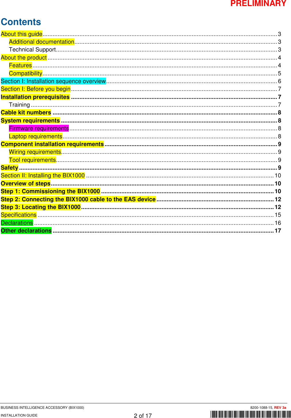 Page 2 of Tyco Safety Sensormatic BIX1000 Business Intelligence Module User Manual BIX1000 Manual Rev3ax