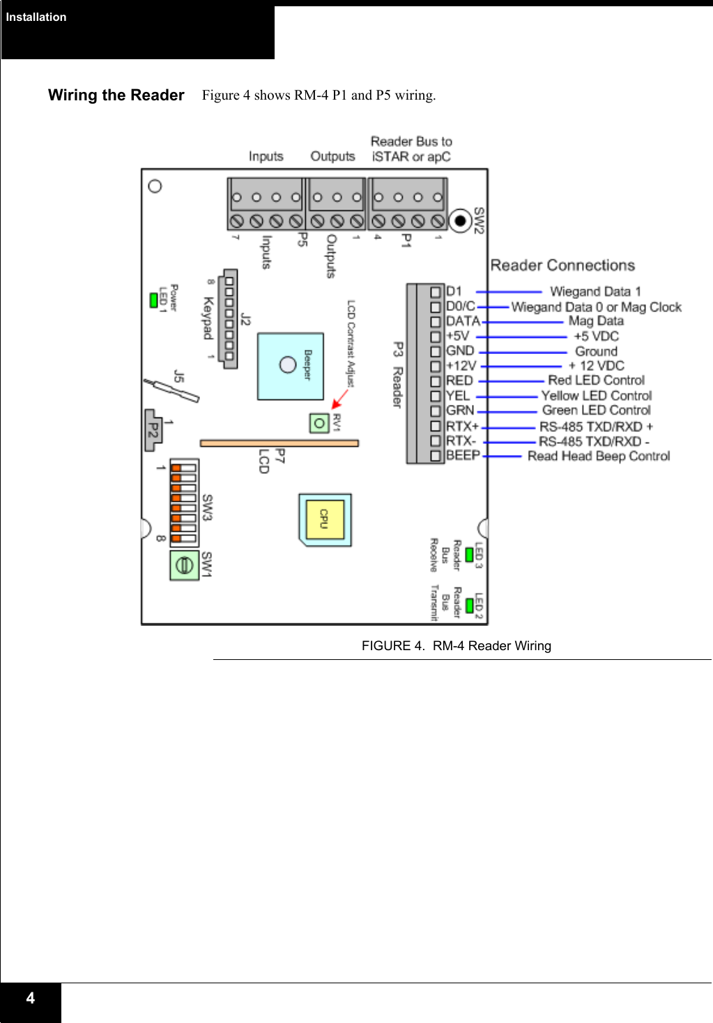 Installation4Wiring the Reader Figure 4 shows RM-4 P1 and P5 wiring.FIGURE 4. RM-4 Reader Wiring