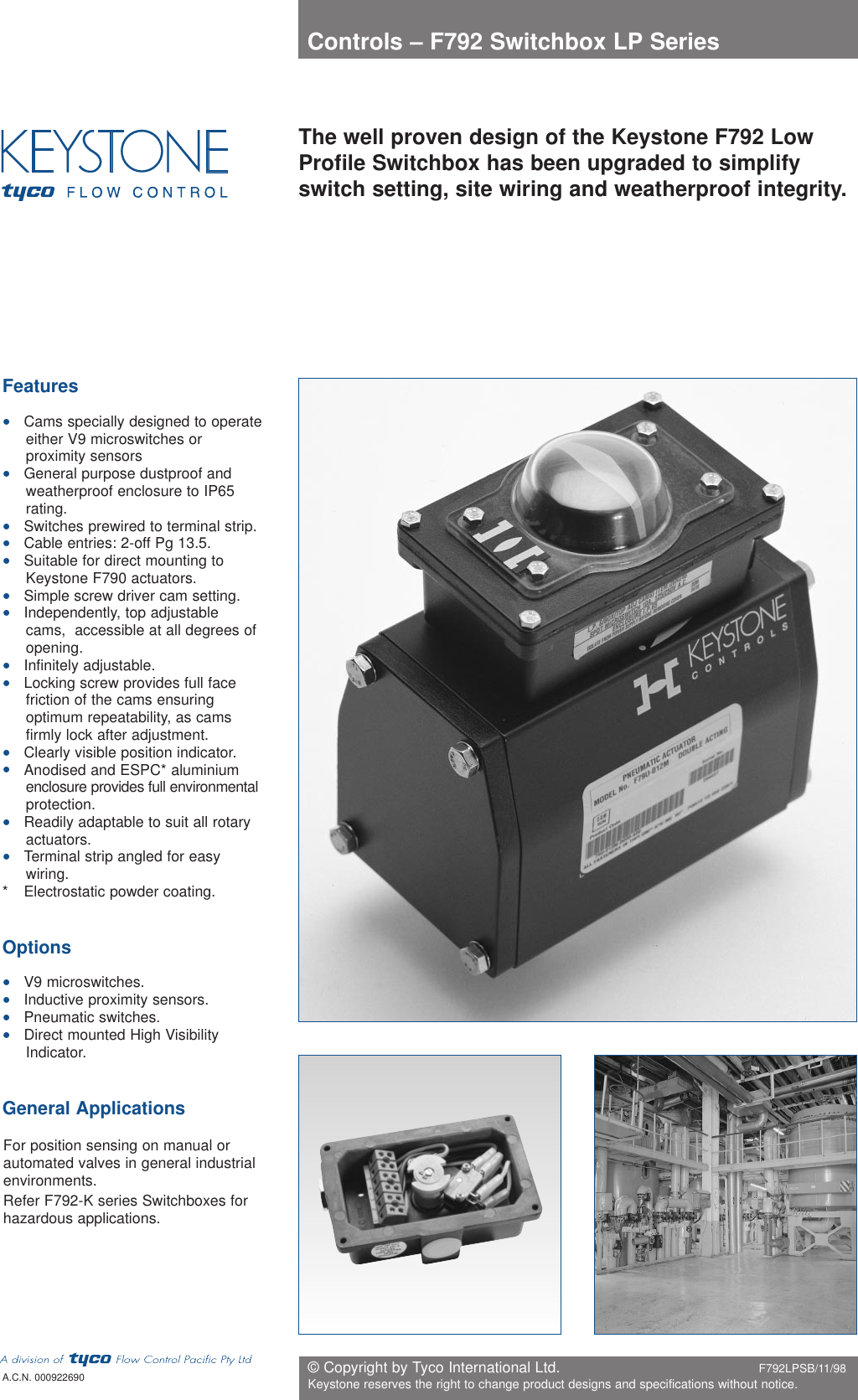 Page 1 of 6 - Tyco Tyco-Keystone-F792-Users-Manual- F792 Switchbox LP T/S  Tyco-keystone-f792-users-manual