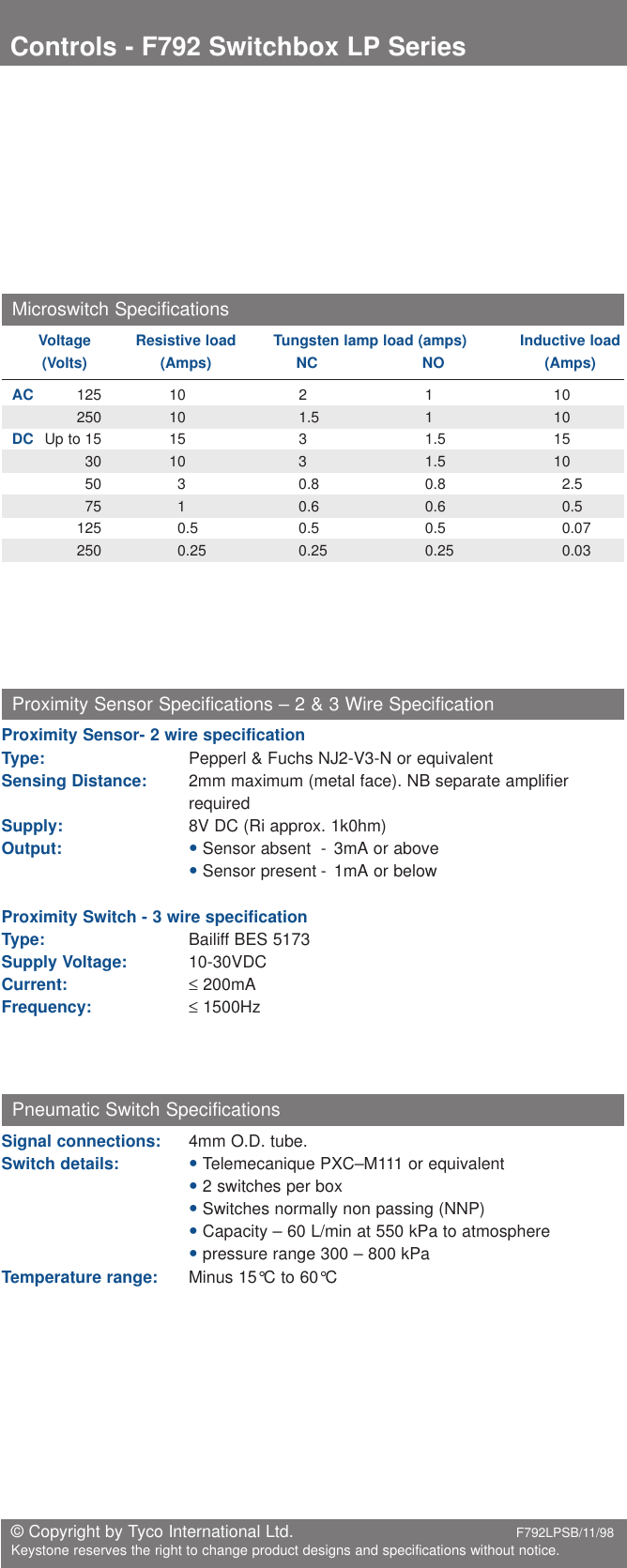 Page 4 of 6 - Tyco Tyco-Keystone-F792-Users-Manual- F792 Switchbox LP T/S  Tyco-keystone-f792-users-manual