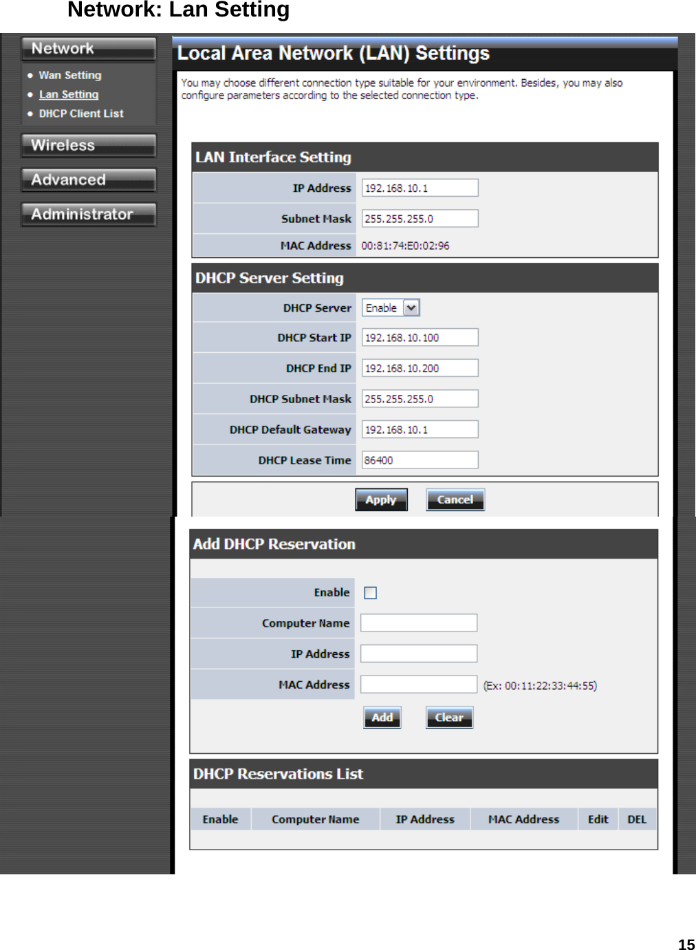 15 Network: Lan Setting   