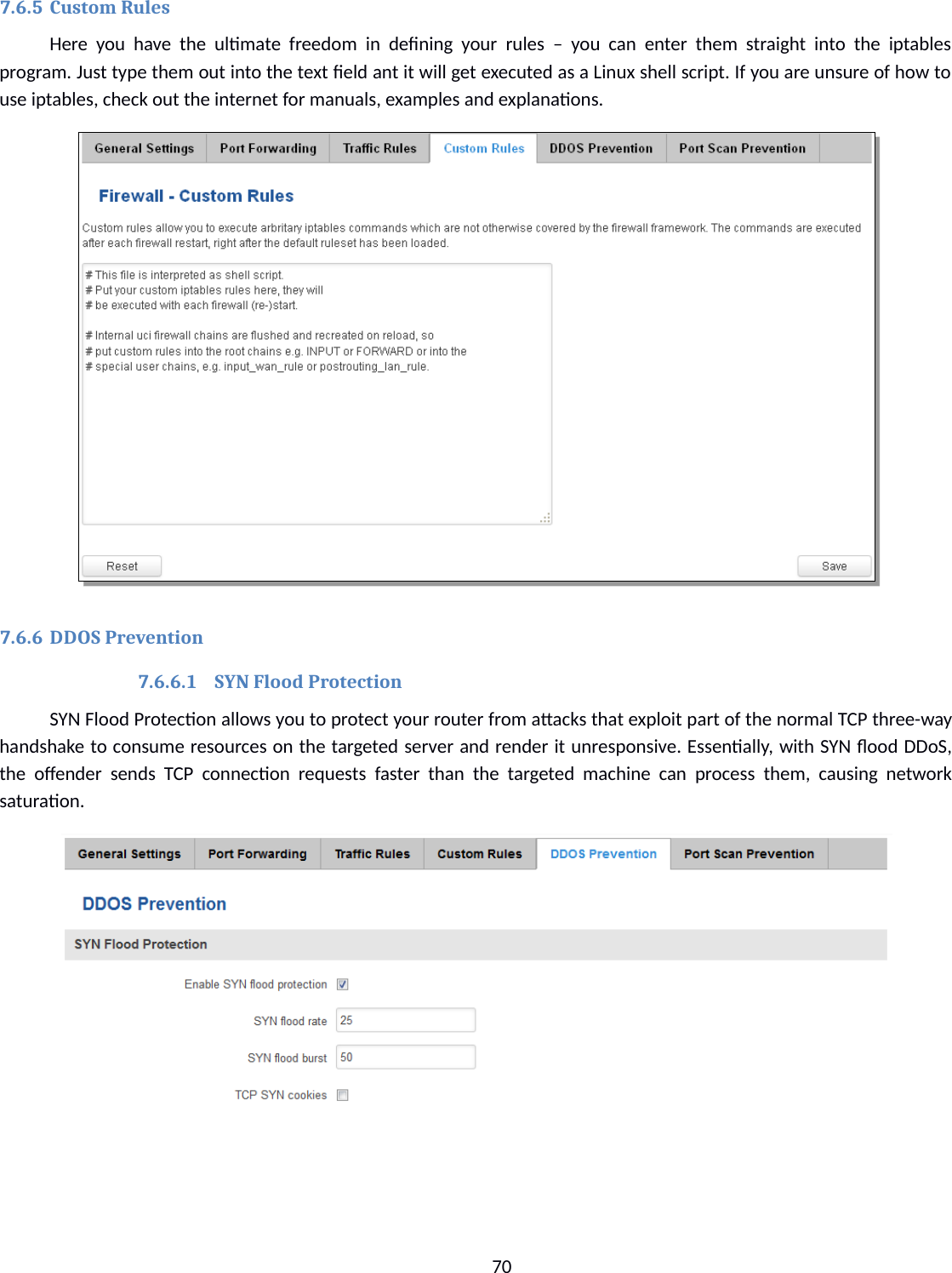 7.6.5 Custom Rules&gt;)$&quot;&amp;,)* ,&apos;  0&apos;&apos; &quot;# Q%)&apos;&apos;,#)&apos;  )+&quot;#),!e#,&apos;E0&quot; )&apos;-&quot;&quot;E% )#)&apos;E#&quot;&quot;#%!*)&apos;#*-#)+&quot;#(%%2&apos;&apos;*,)&apos;)&quot;#(E),&quot;#)&apos; E&quot;)&apos;)&amp;&apos;#!7.6.6 DDOS Prevention7.6.6.1 SYN Flood Protection:9&quot; 8%&amp;&apos;)&quot;&quot;-#%*,).)%2#)E&quot;)*&apos;,)&quot;84-))&apos; #)2%&apos;#,#%#&apos;) #$)&apos; &apos; &apos;#&apos;#$!##&apos;&amp;)&quot;&quot;(-:b 11( 3&apos; #&apos; # 8 %&apos;&apos;%&amp;&apos;K## *)#)&apos;) ,)%&apos;%)&apos;%##,(%)#&apos;&apos;-2#))&amp;&apos;!