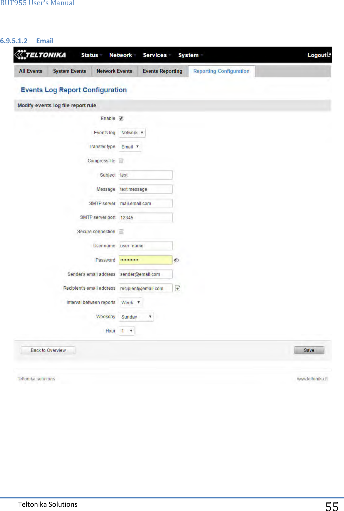 RUT955 User‘s Manual   Teltonika Solutions  55 6.9.5.1.2 Email     