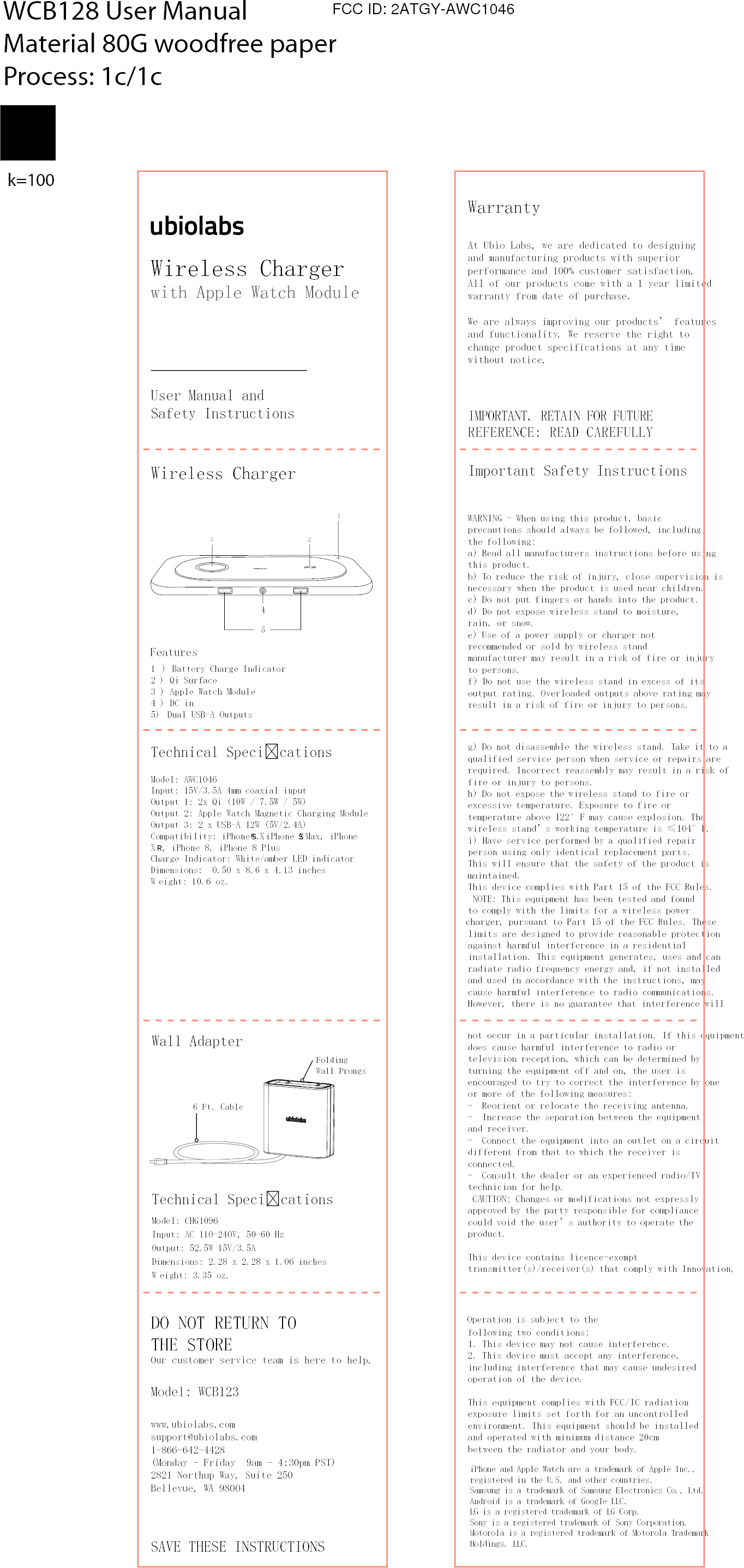 UBIO LABS AWC1046 Wireless charging Pad User Manual WCB123 UserManual