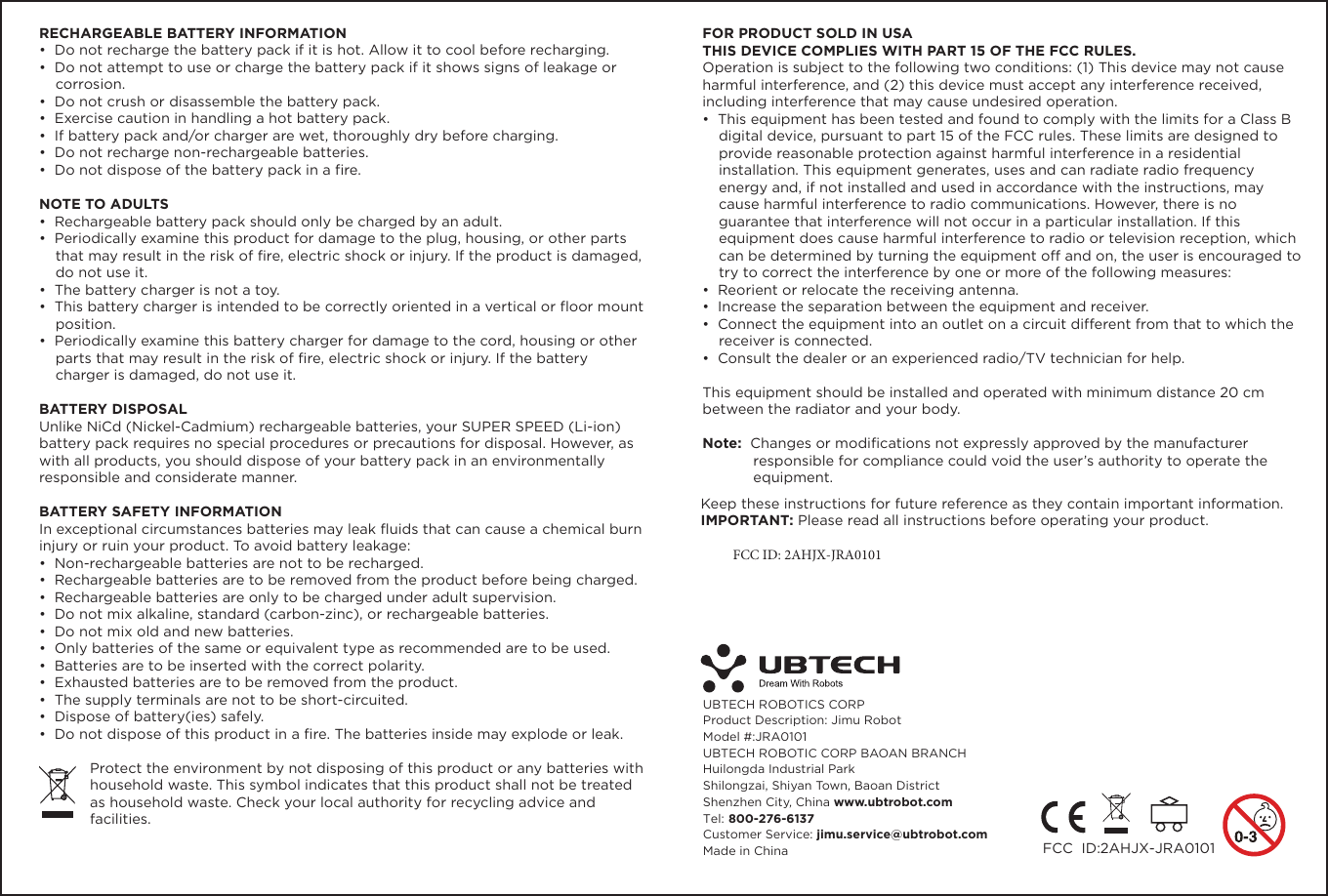 Page 2 of UBTECH ROBOTICS JRA0101 Jimu Robot User Manual Users manual