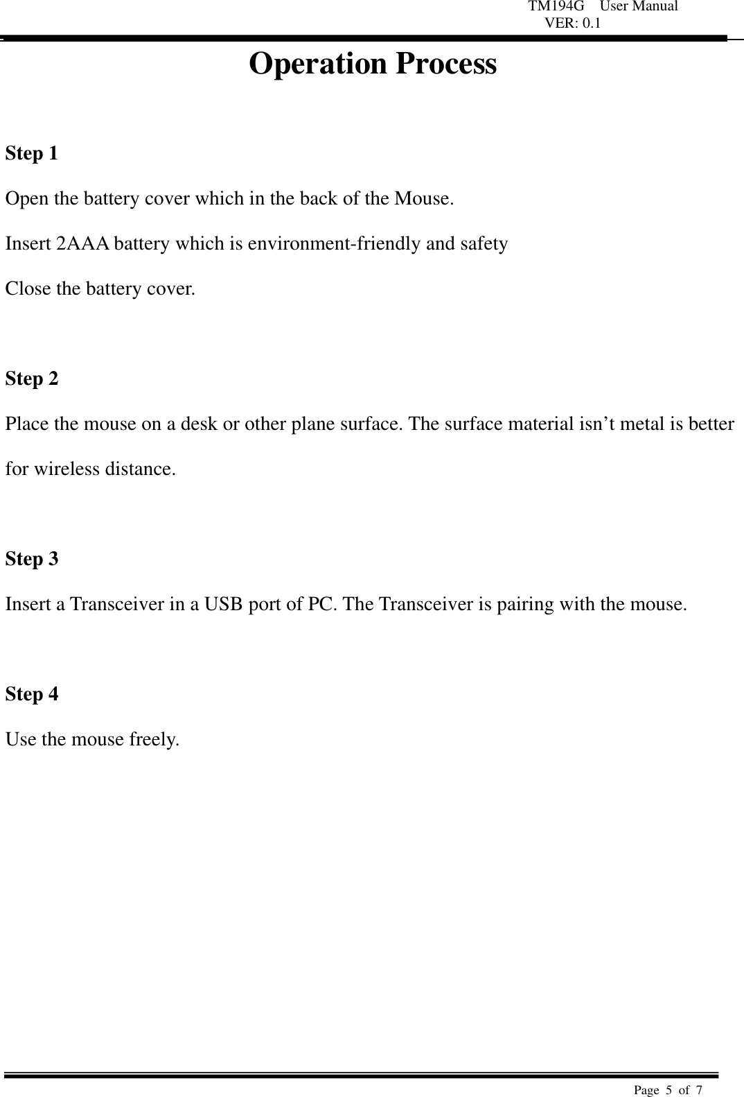 Page 5 of UNICHAIN TECHNOLOGY WM289 Cordless Optical Mouse User Manual USER Manual 01x