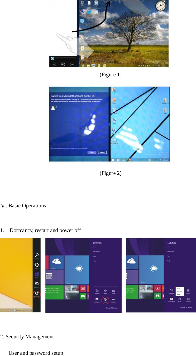   (Figure 1)    (Figure 2)      Ⅴ. Basic Operations     1.  Dormancy, restart and power off       2. Security Management   User and password setup 