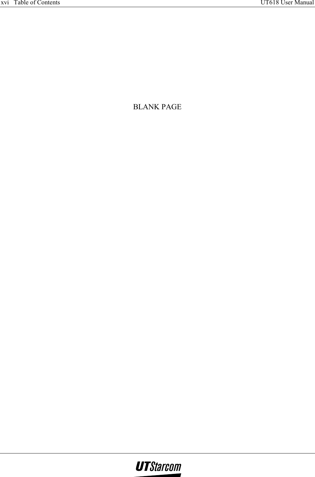 xvi   Table of Contents     UT618 User Manual         BLANK PAGE 