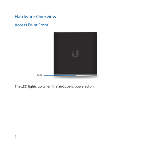 2Hardware OverviewAccess Point FrontLEDThe LED lights up when the airCube is powered on.