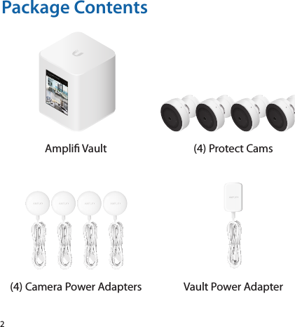2Package ContentsAmpli Vault (4) Protect Cams(4) Camera Power Adapters Vault Power Adapter