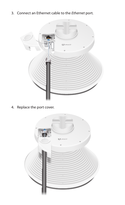 3.  Connect an Ethernet cable to the Ethernet port.4.  Replace the port cover.