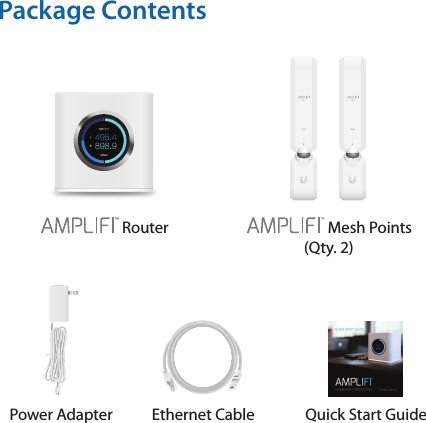 Package Contents Router  Mesh Points  (Qty. 2)Power Adapter Ethernet Cable Quick Start Guide