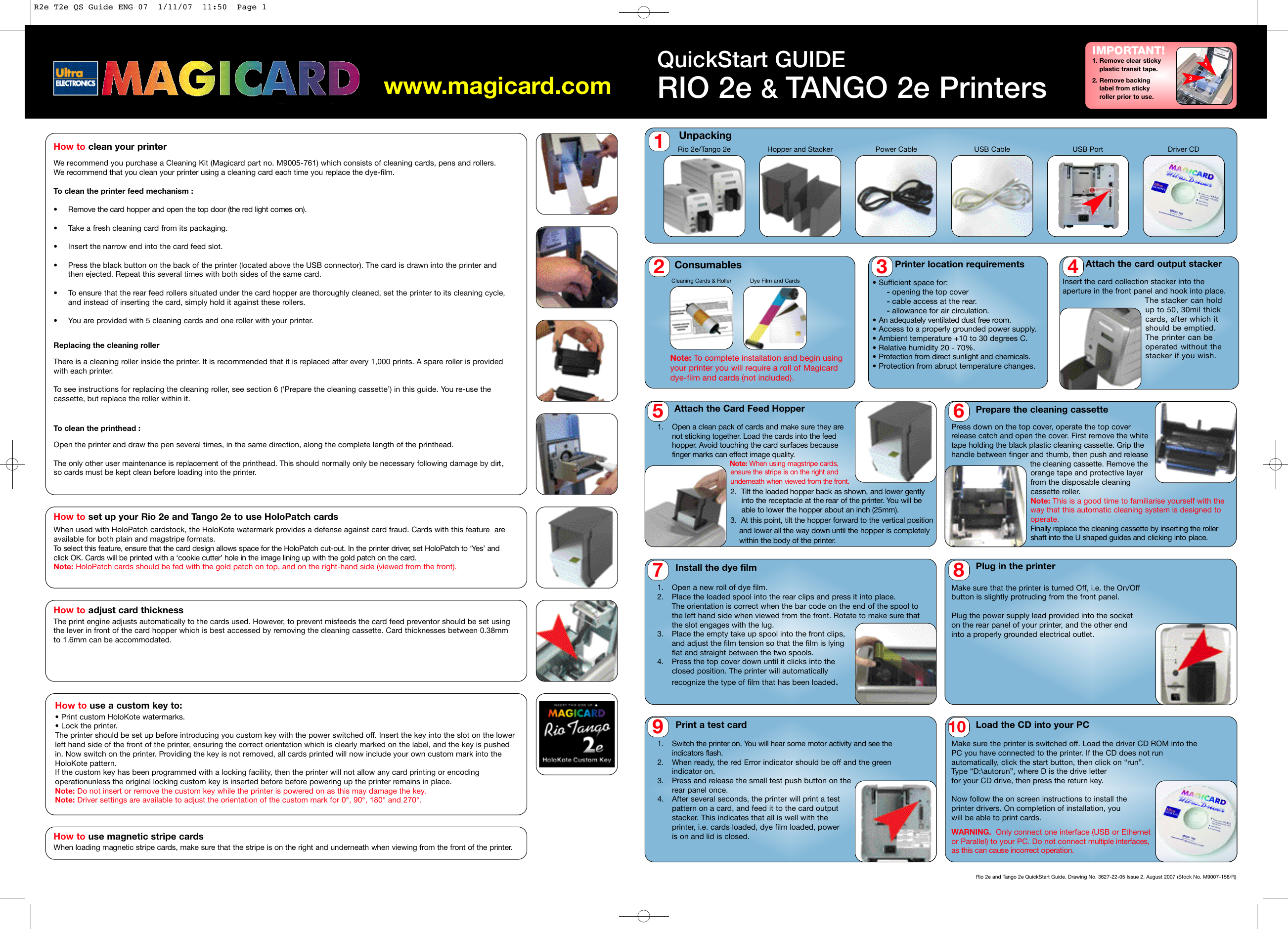 Page 1 of 2 - Ultra-Electronics Ultra-Electronics-Magicard-Rio-2E-Users-Manual- Rio 2e And Tango QSG. No. 3627-22-05 Issue 2, August 07  Ultra-electronics-magicard-rio-2e-users-manual