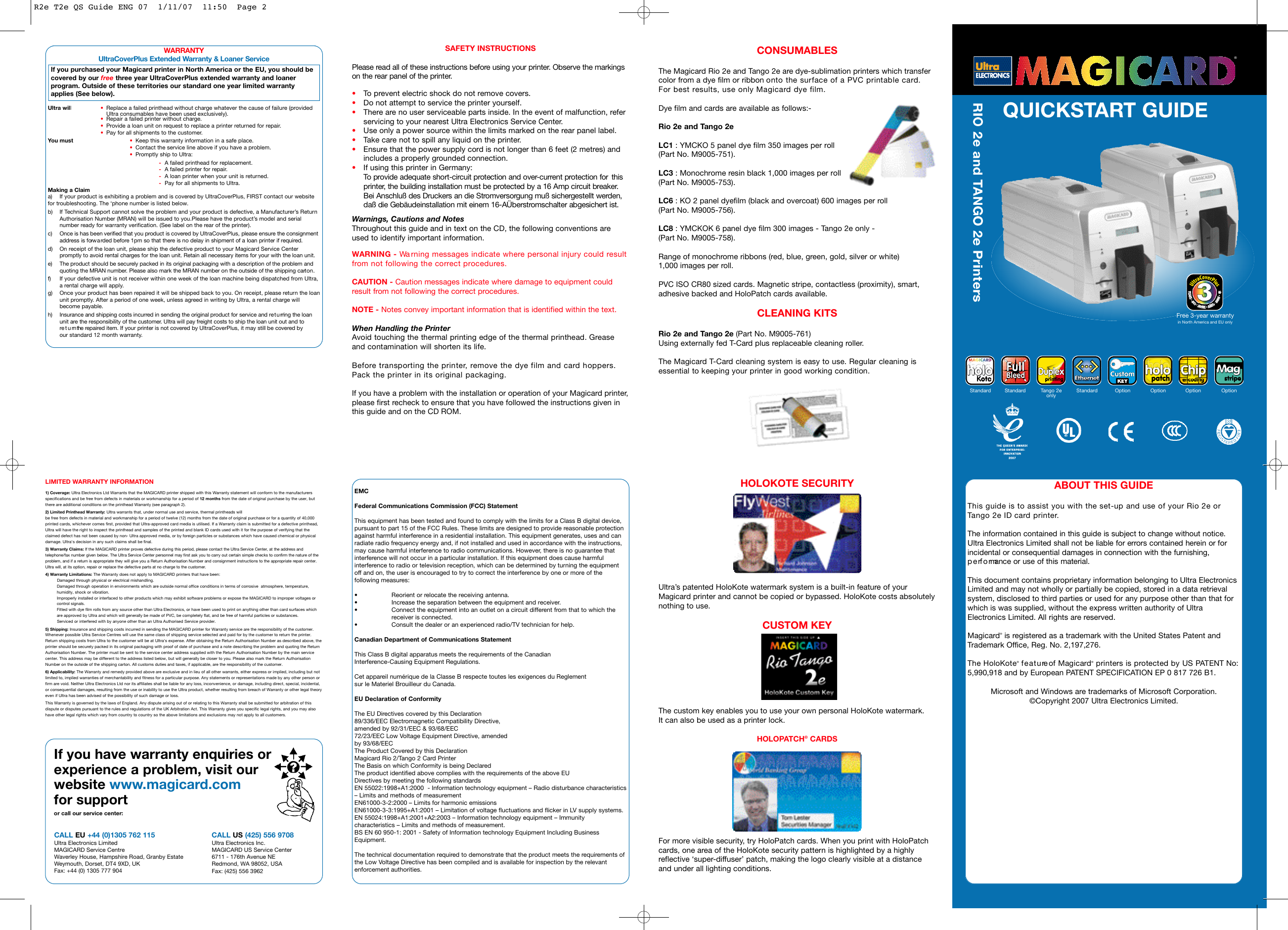 Page 2 of 2 - Ultra-Electronics Ultra-Electronics-Magicard-Rio-2E-Users-Manual- Rio 2e And Tango QSG. No. 3627-22-05 Issue 2, August 07  Ultra-electronics-magicard-rio-2e-users-manual