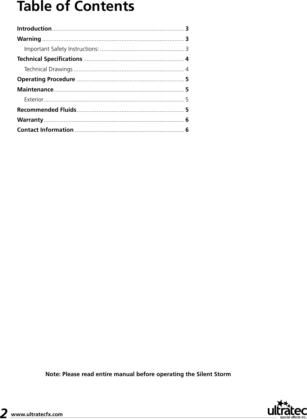 Page 2 of 6 - Ultratec Ultratec-Silent-Storm-Dmx-Users-Manual-  Ultratec-silent-storm-dmx-users-manual