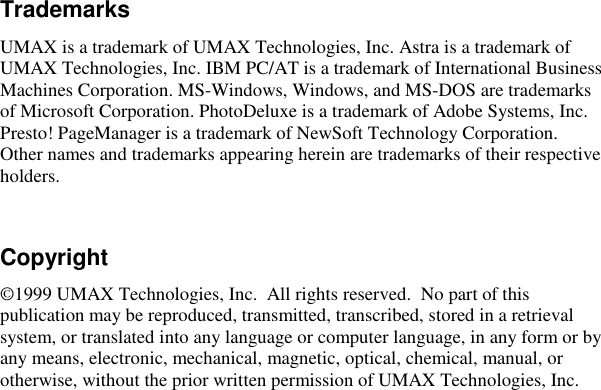 Umax Technologies Astra 2100U Users Manual Owner's Guide