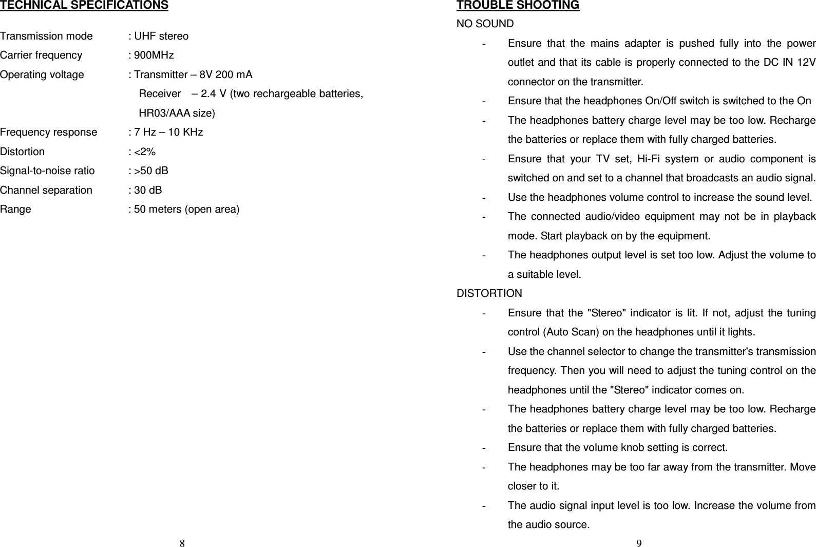 Page 5 of Uni Art Precise HP4191A-001T 900MHz Wireless Headphone User Manual HP4190A