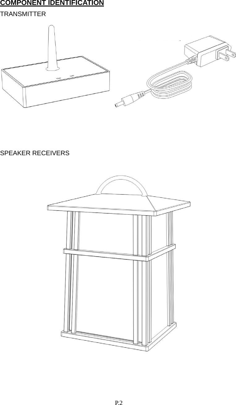    P. 2  COMPONENT IDENTIFICATION TRANSMITTER                SPEAKER RECEIVERS     