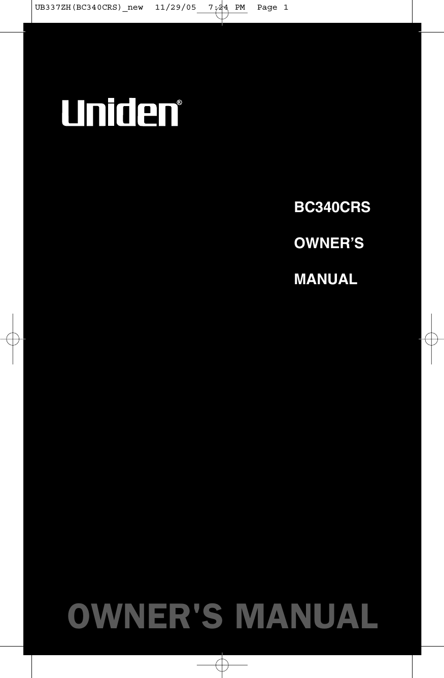 BC340CRSOWNER’SMANUALOWNER&apos;S MANUALUB337ZH(BC340CRS)_new  11/29/05  7:24 PM  Page 1