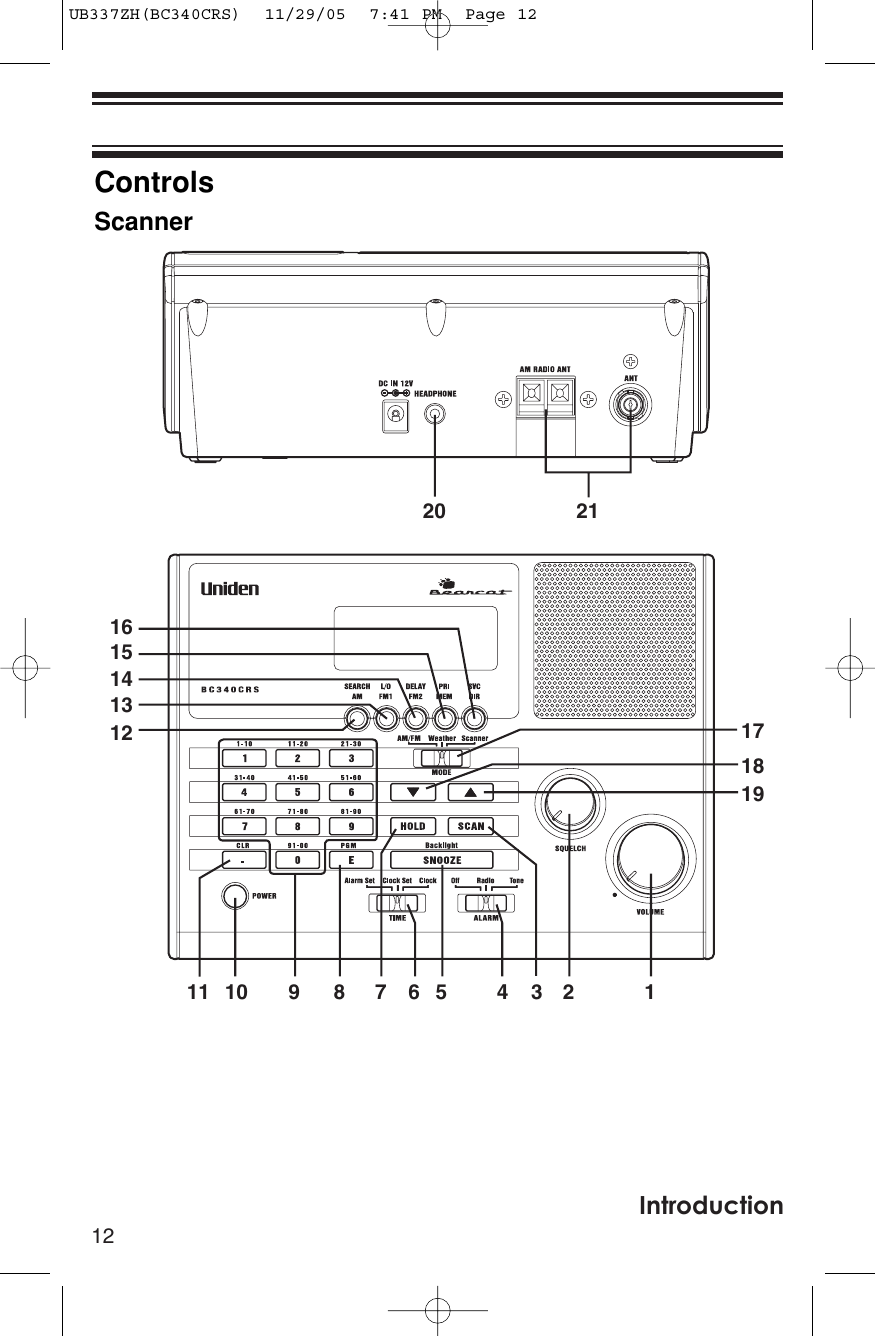 12Introduction123456789101112131415161718192120ControlsScannerUB337ZH(BC340CRS)  11/29/05  7:41 PM  Page 12