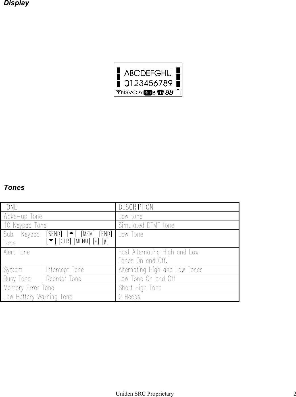 Uniden SRC Proprietary 2DisplayTones    