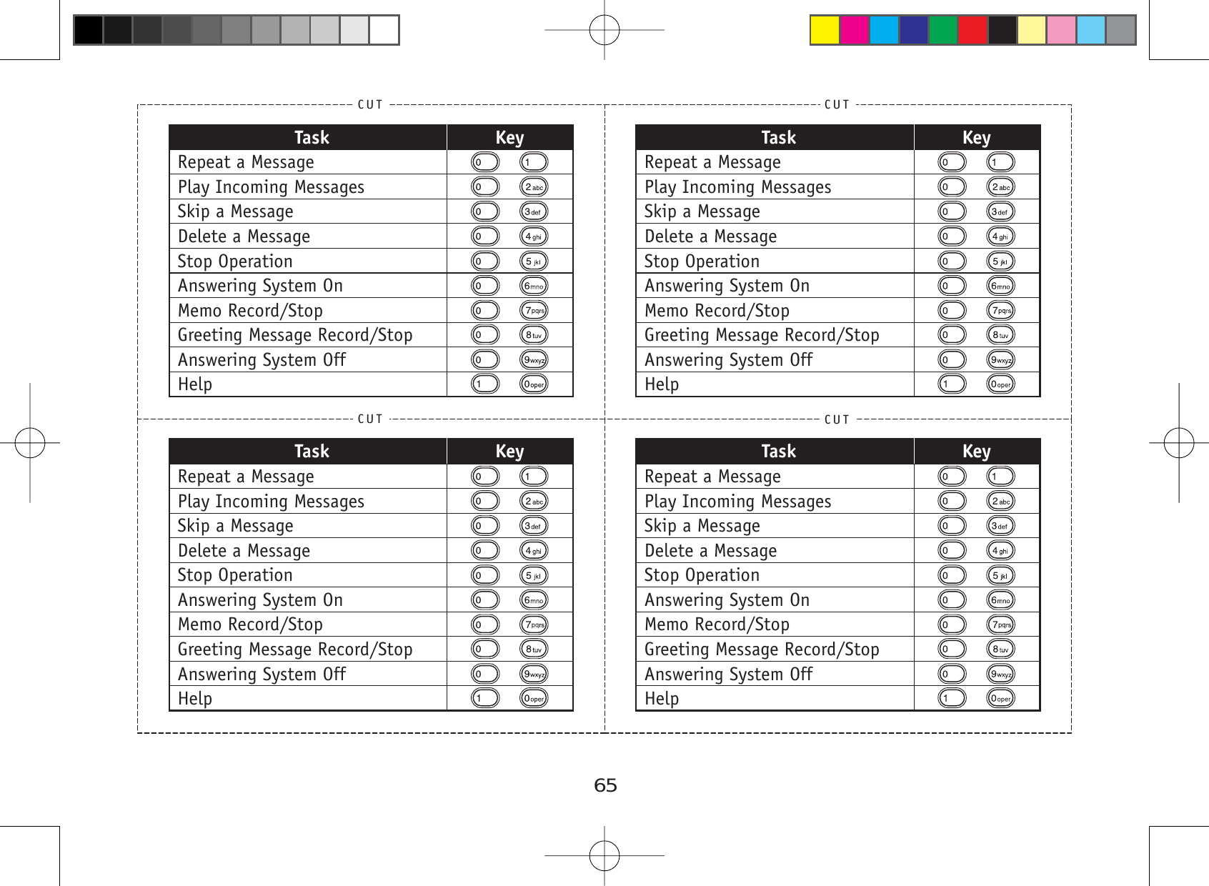65CUTTask KeyRepeat a MessagePlay Incoming MessagesSkip a MessageDelete a MessageStop OperationAnswering System OnMemo Record/StopGreeting Message Record/StopAnswering System OffHelpCUTTask KeyRepeat a MessagePlay Incoming MessagesSkip a MessageDelete a MessageStop OperationAnswering System OnMemo Record/StopGreeting Message Record/StopAnswering System OffHelpTask KeyRepeat a MessagePlay Incoming MessagesSkip a MessageDelete a MessageStop OperationAnswering System OnMemo Record/StopGreeting Message Record/StopAnswering System OffHelpCUTTask KeyRepeat a MessagePlay Incoming MessagesSkip a MessageDelete a MessageStop OperationAnswering System OnMemo Record/StopGreeting Message Record/StopAnswering System OffHelpCUT