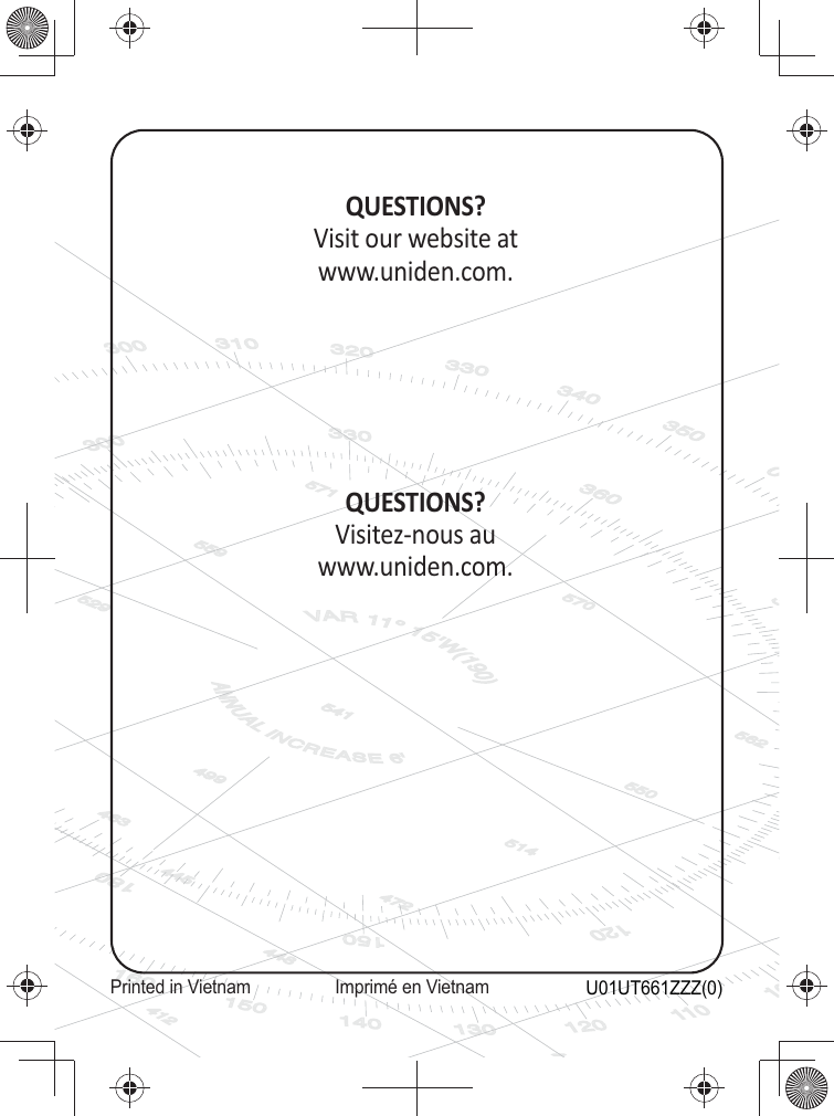 E-32 Uniden Atlantis 275 Radio Owner’s ManualU01UT661ZZ(0)QUESTIONS?Visitez-nous au www.uniden.com.Imprimé en VietnamQUESTIONS?Visit our website at www.uniden.com.Printed in Vietnam
