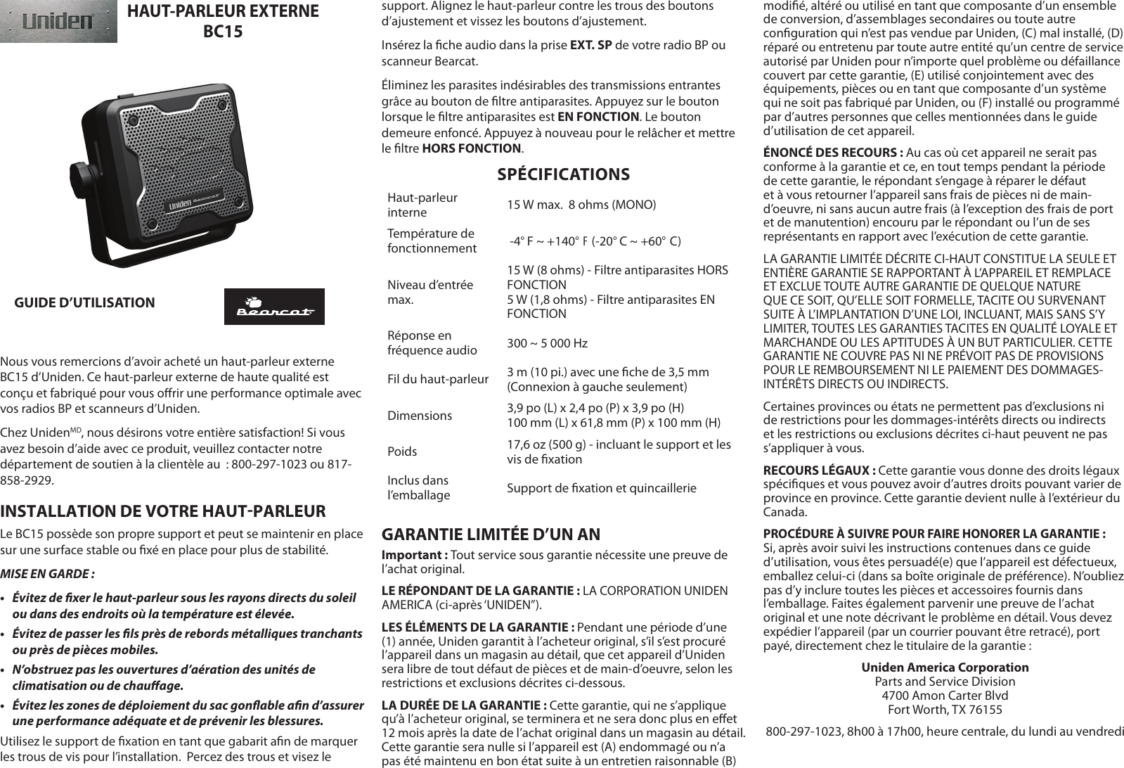 Page 1 of 2 - Uniden Uniden-Bc15-Owners-Manual-  Uniden-bc15-owners-manual