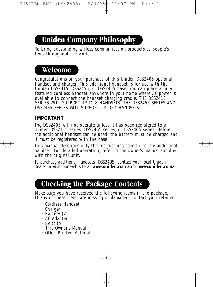 Page 2 of 8 - Uniden Uniden-Dss-2405-Users-Manual-  Uniden-dss-2405-users-manual