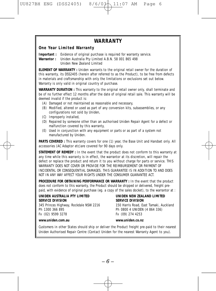 Page 7 of 8 - Uniden Uniden-Dss-2405-Users-Manual-  Uniden-dss-2405-users-manual
