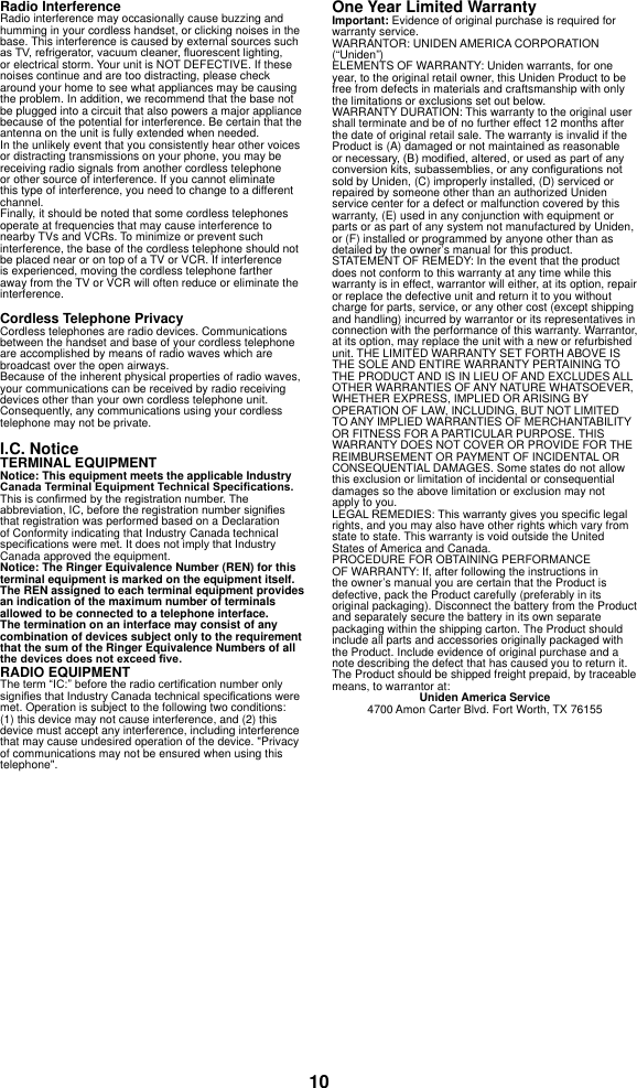 Page 11 of 12 - Uniden Uniden-Exp4540-Owners-Manual-  Uniden-exp4540-owners-manual