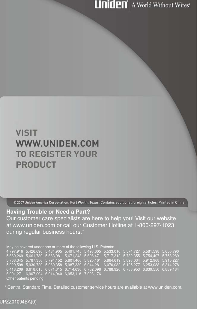 Page 12 of 12 - Uniden Uniden-Exp4540-Owners-Manual-  Uniden-exp4540-owners-manual