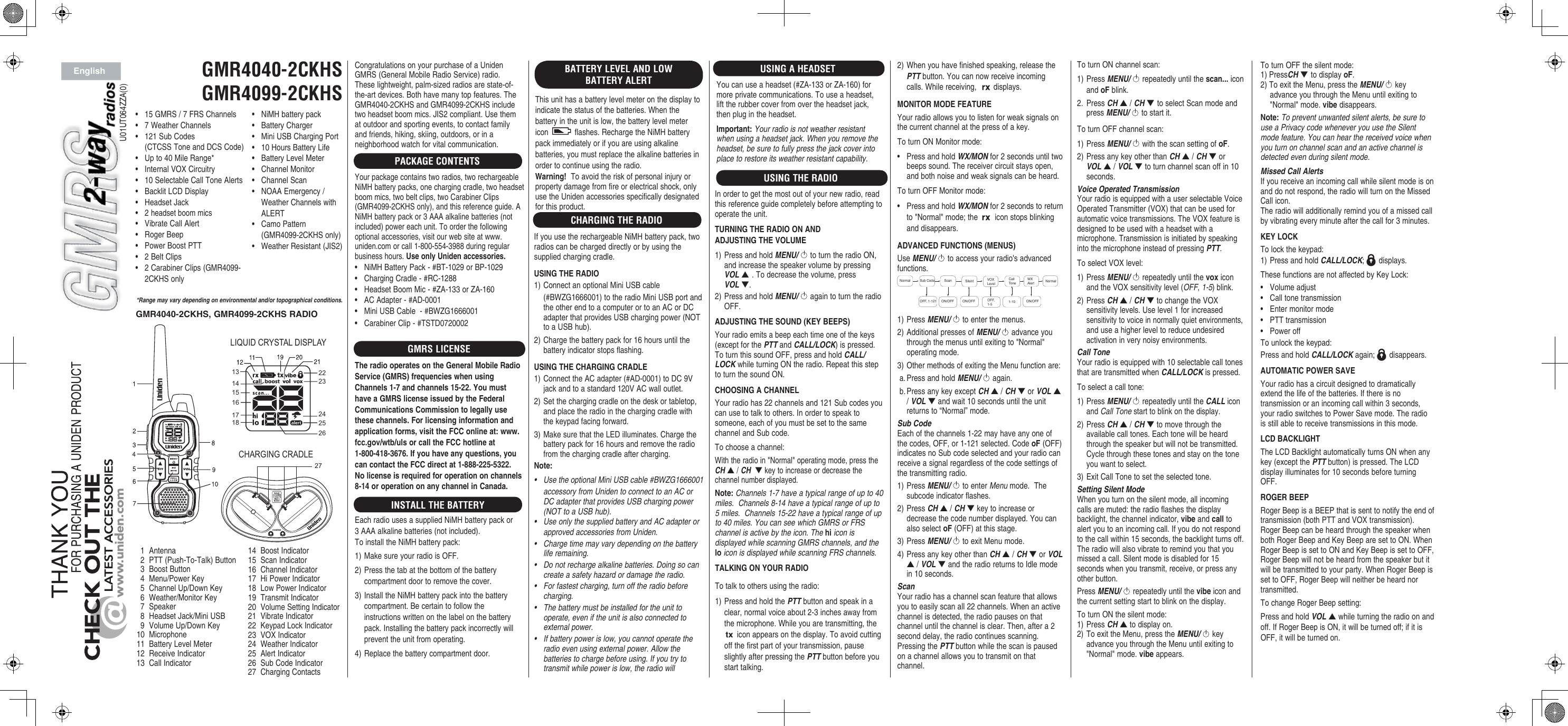 Page 1 of 2 - Uniden Uniden-Gmr4040-2Ckhs-Owners-Manual-  Uniden-gmr4040-2ckhs-owners-manual