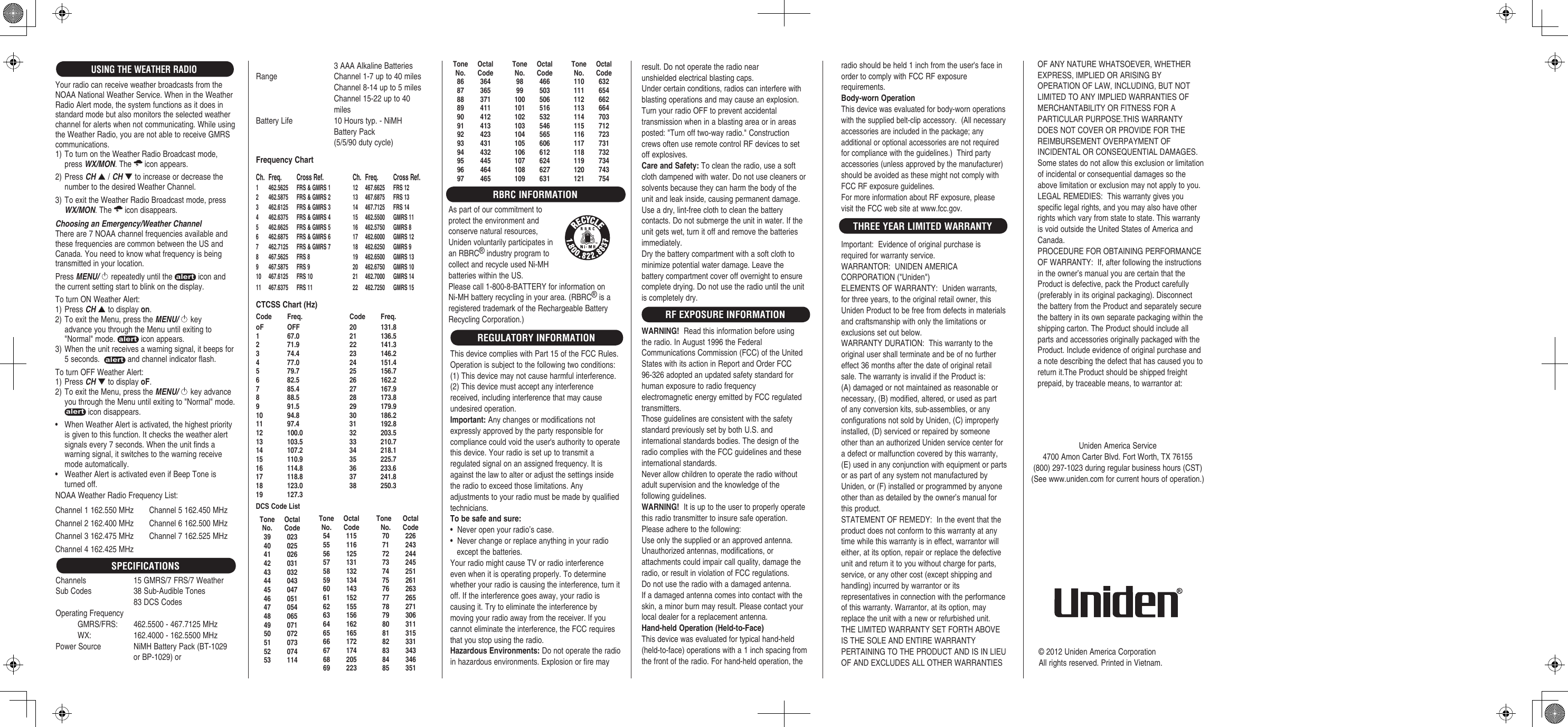 Page 2 of 2 - Uniden Uniden-Gmr4040-2Ckhs-Owners-Manual-  Uniden-gmr4040-2ckhs-owners-manual