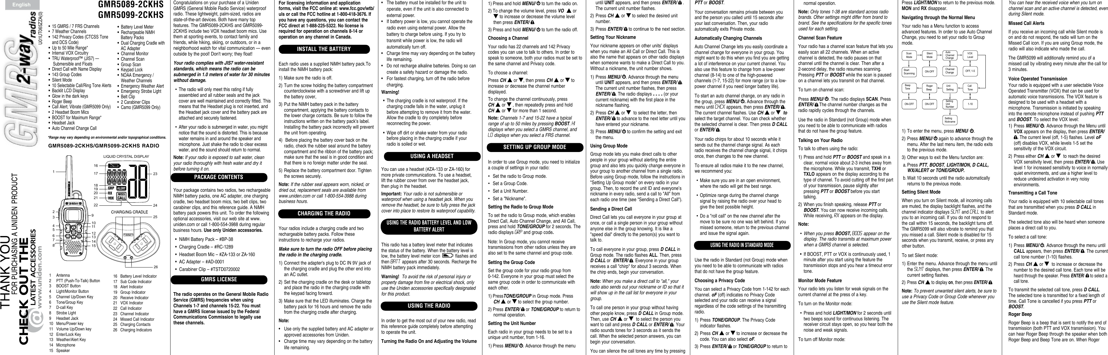 Page 1 of 2 - Uniden Uniden-Gmr5089-2Ckhs-Owners-Manual-  Uniden-gmr5089-2ckhs-owners-manual
