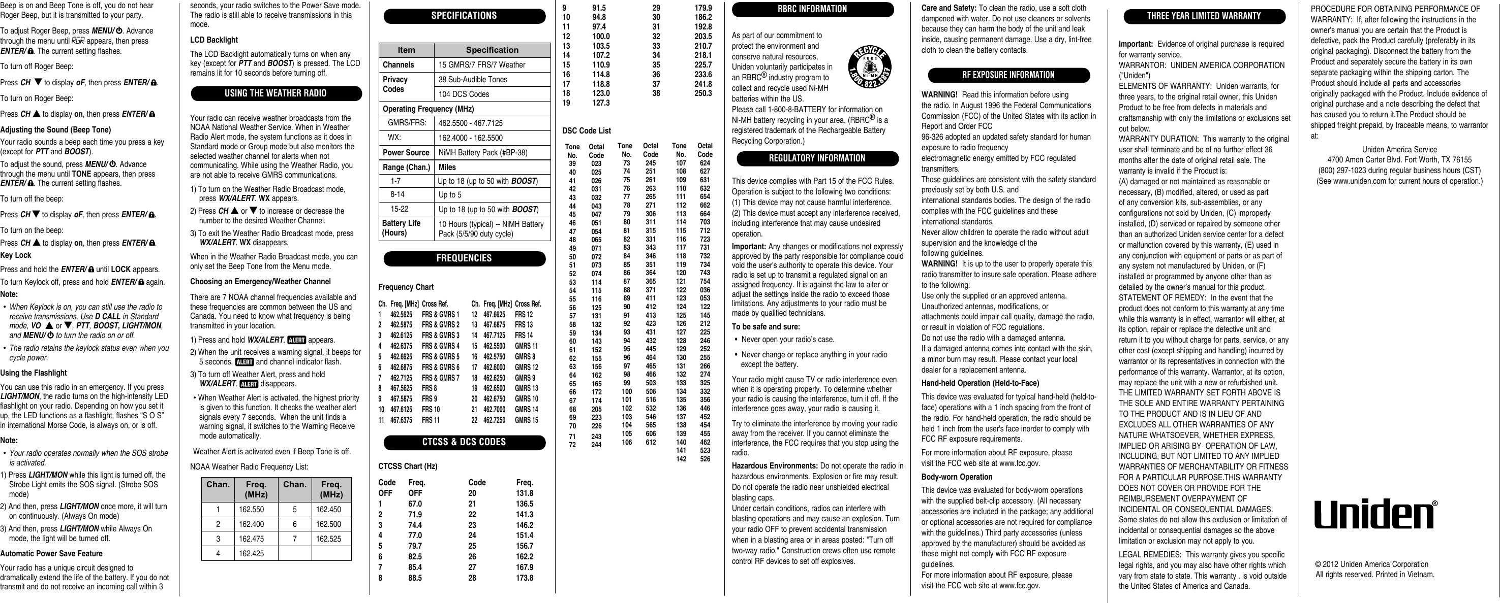 Page 2 of 2 - Uniden Uniden-Gmr5089-2Ckhs-Owners-Manual-  Uniden-gmr5089-2ckhs-owners-manual
