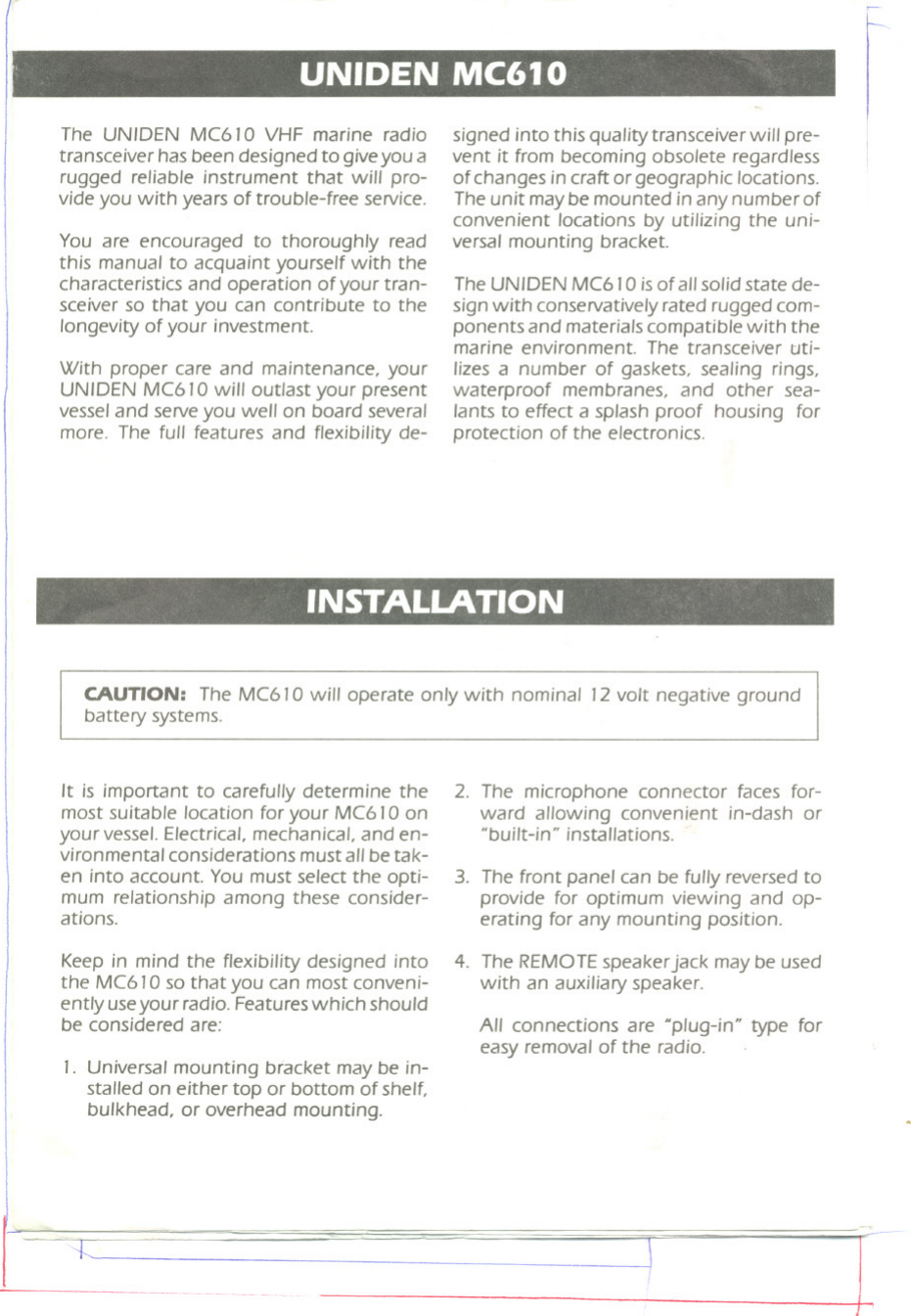 Page 2 of 10 - Uniden Uniden-Mc-610-Users-Manual-  Uniden-mc-610-users-manual