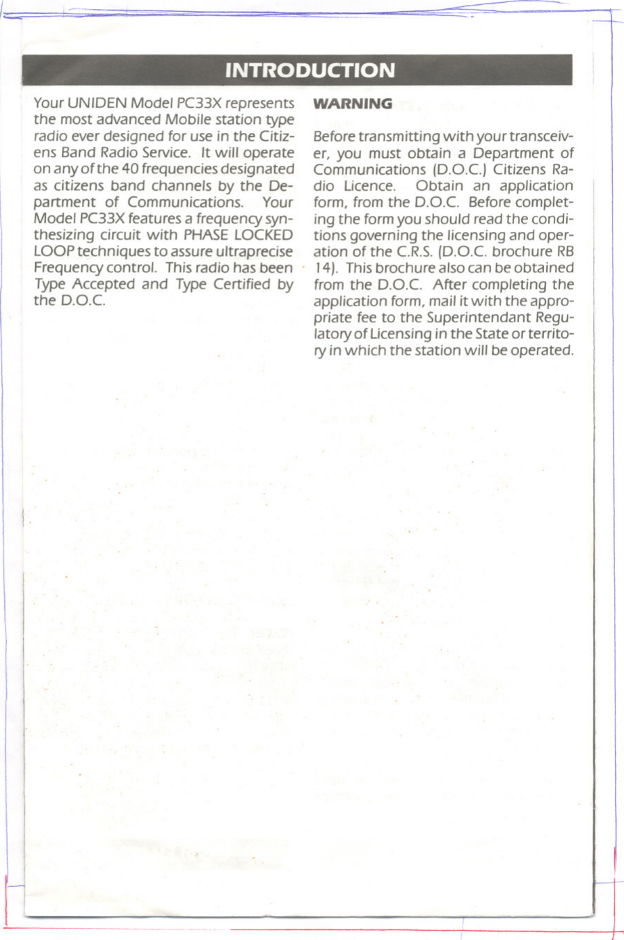 Page 2 of 8 - Uniden Uniden-Pc33X-Users-Manual-  Uniden-pc33x-users-manual