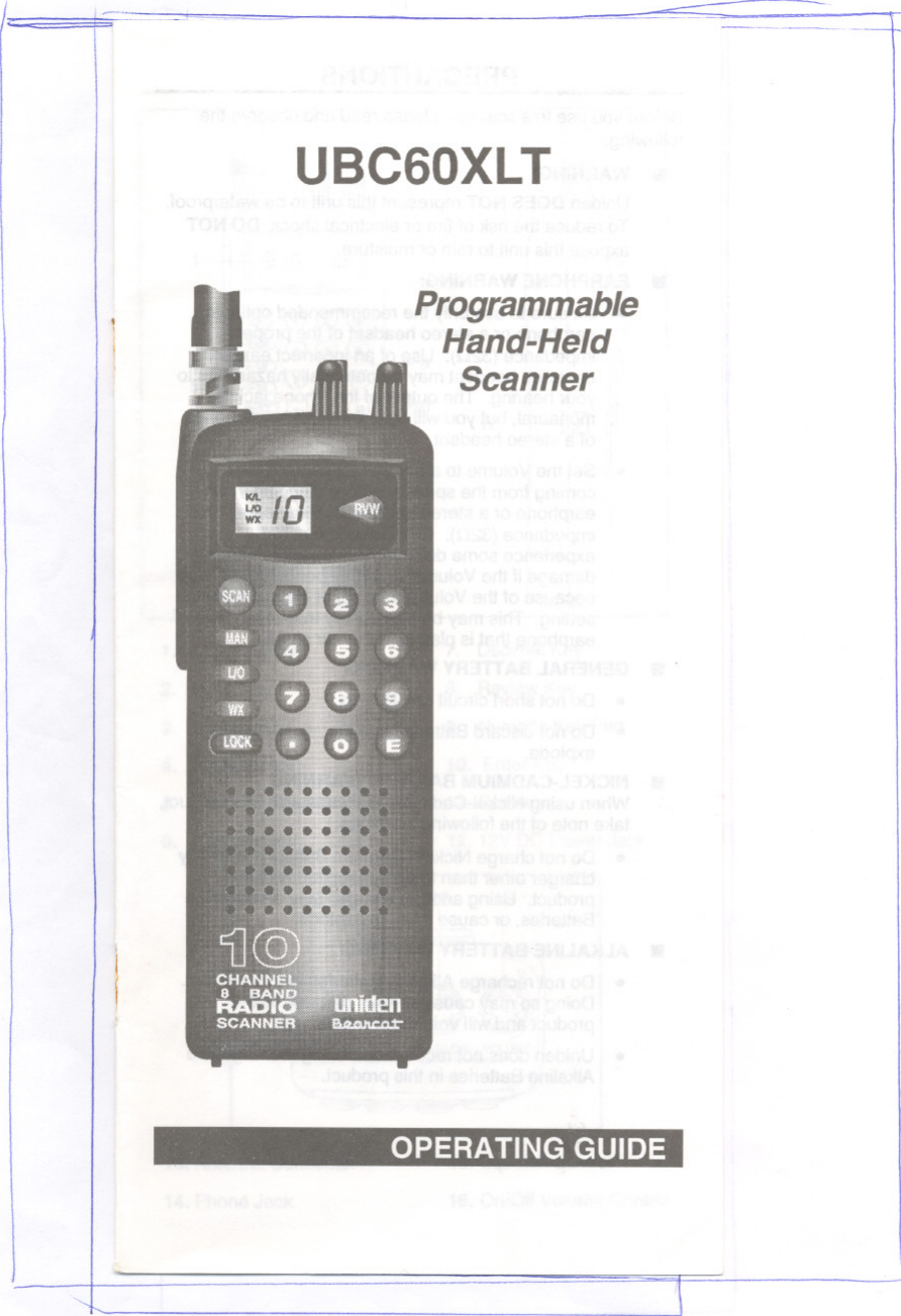 Uniden Ubc60Xlt Users Manual