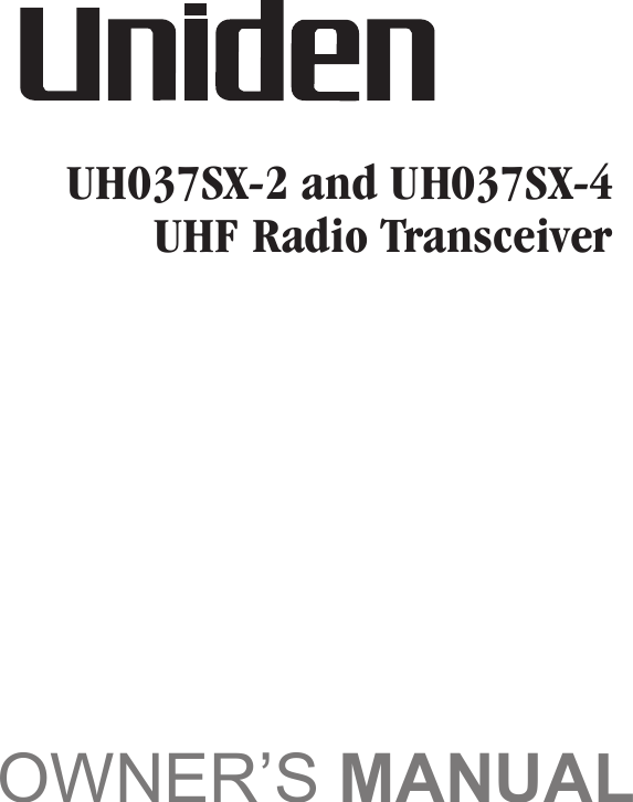 Page 1 of 12 - Uniden Uniden-Uh037Sx-2-Users-Manual-  Uniden-uh037sx-2-users-manual
