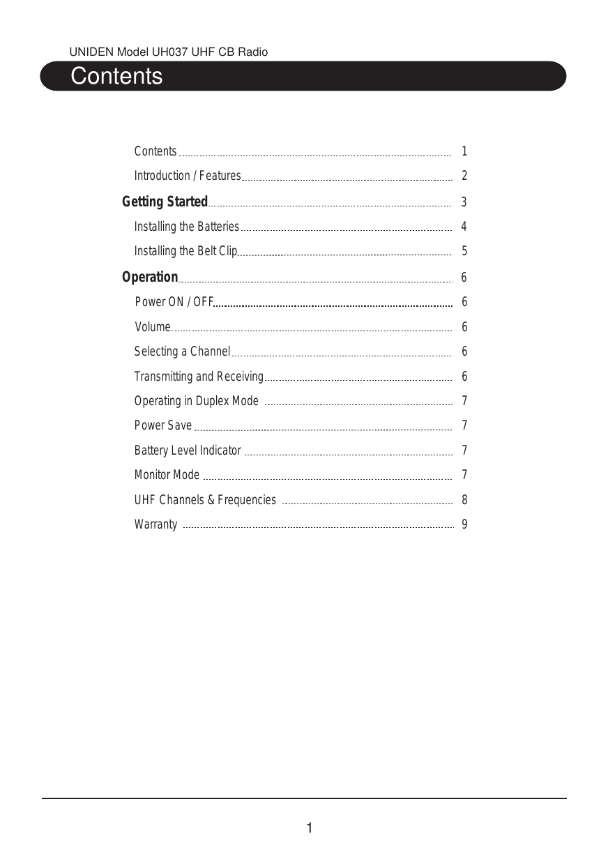 Page 2 of 11 - Uniden Uniden-Uh037-Users-Manual-  Uniden-uh037-users-manual