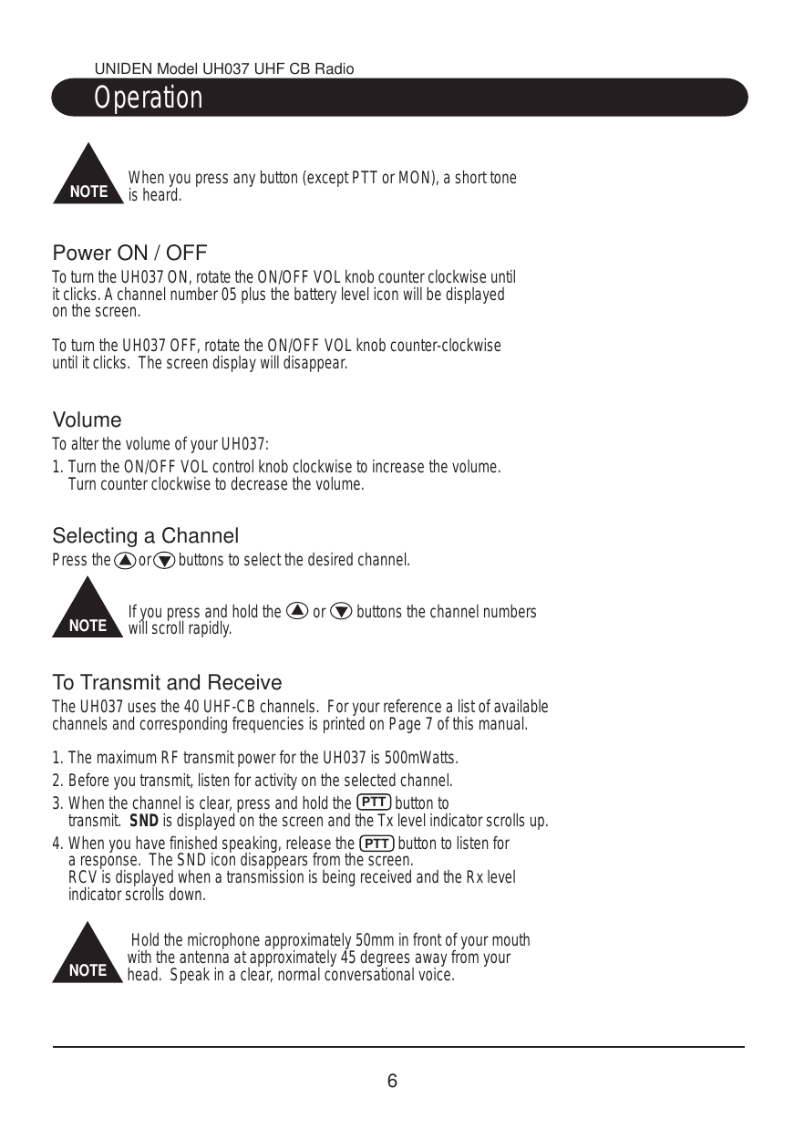 Page 7 of 11 - Uniden Uniden-Uh037-Users-Manual-  Uniden-uh037-users-manual