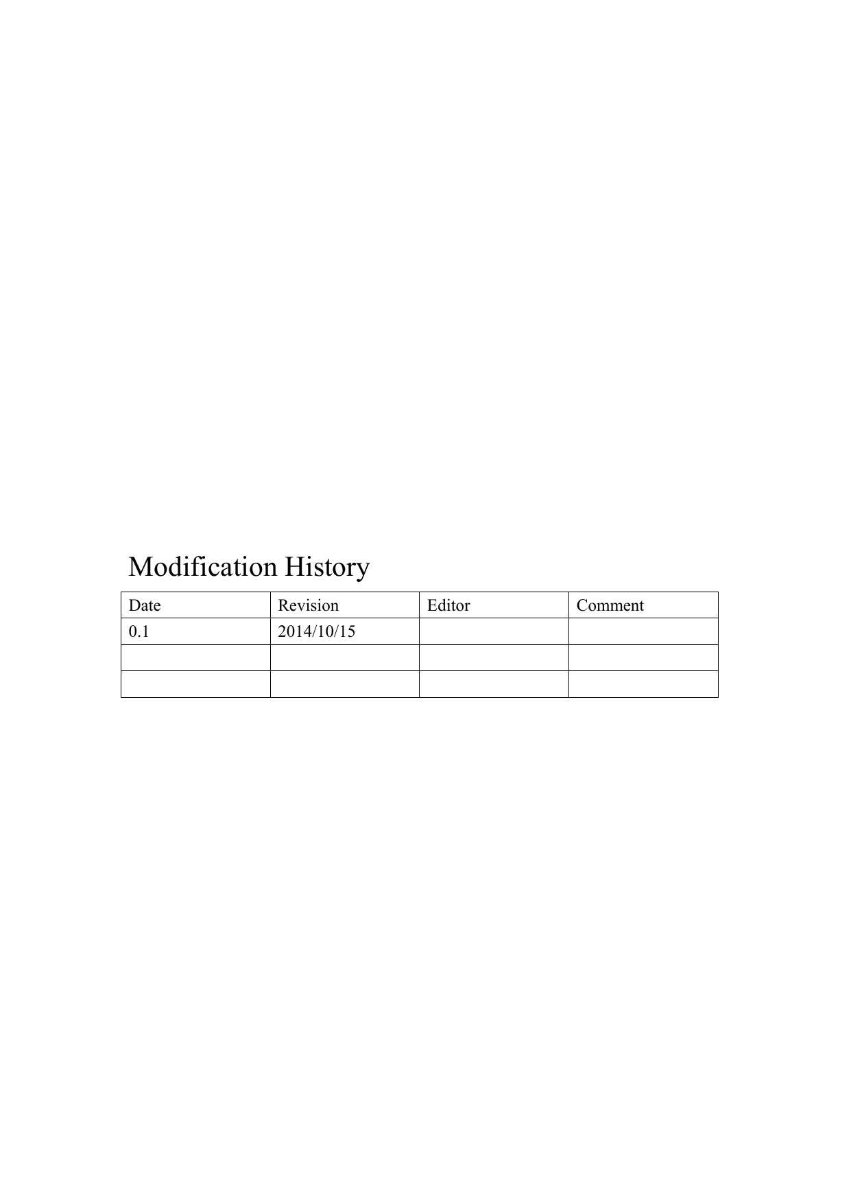                Modification History Date Revision Editor Comment 0.1 2014/10/15             