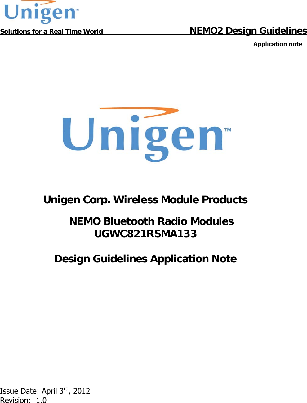 Unigen UGWC821R NEMO BLUETOOTH RADIO MODULE User Manual NEMO2 Design