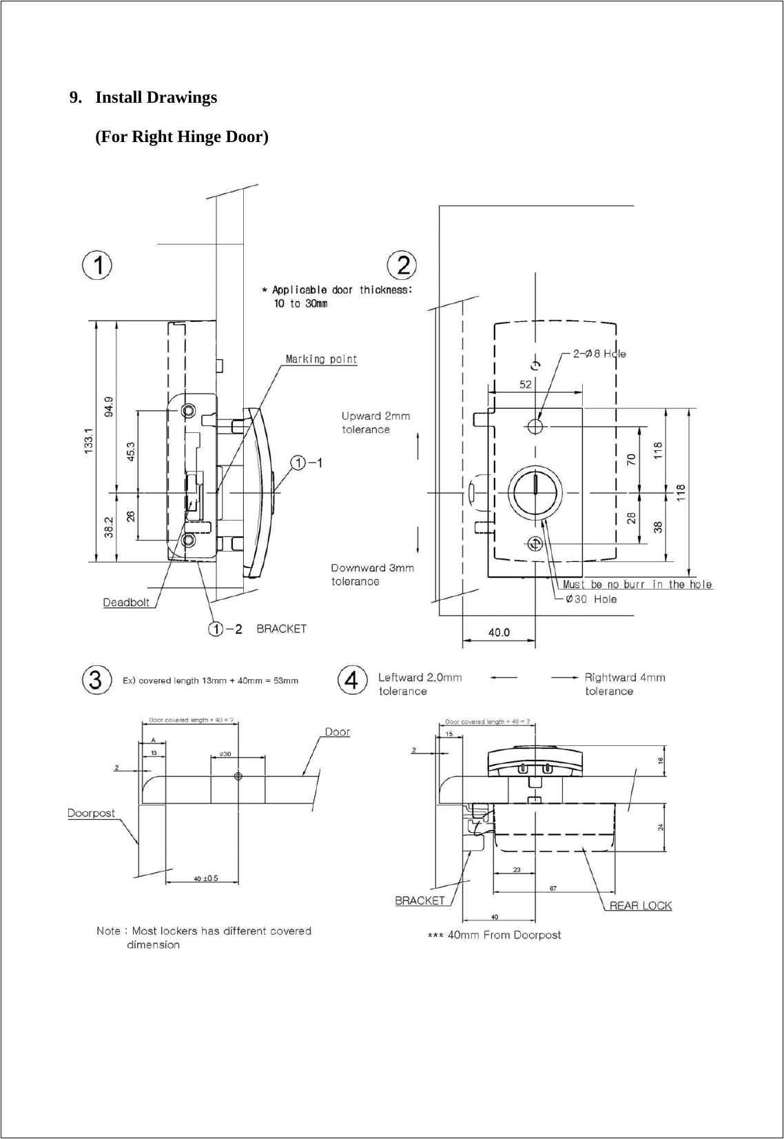 9. Install Drawings   (For Right Hinge Door)                                                    