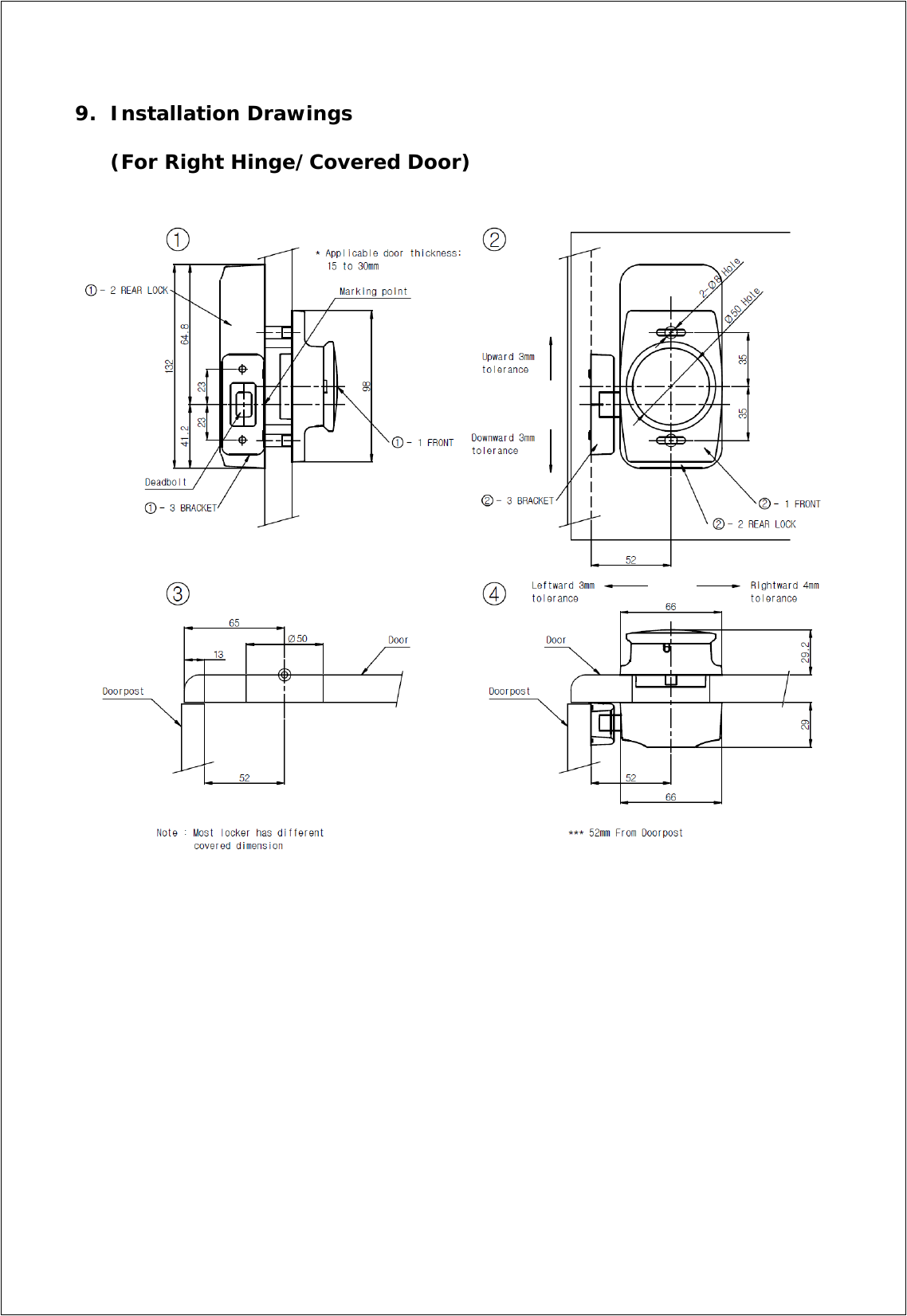 9. Installation Drawings   (For Right Hinge/Covered Door)                     