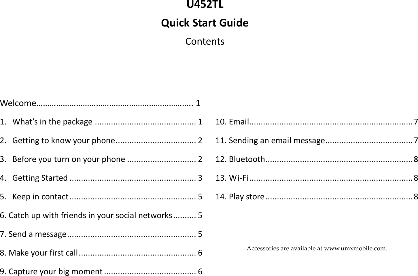 Page 1 of Unimax Communications U452TL Smartphone User Manual