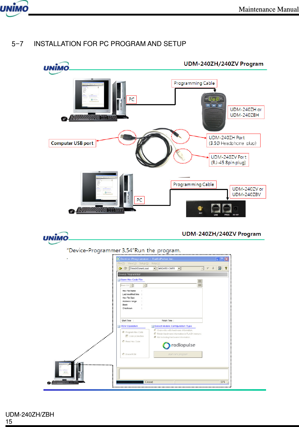 Maintenance Manual    UDM-240ZH/ZBH 15     5-7 INSTALLATION FOR PC PROGRAM AND SETUP    